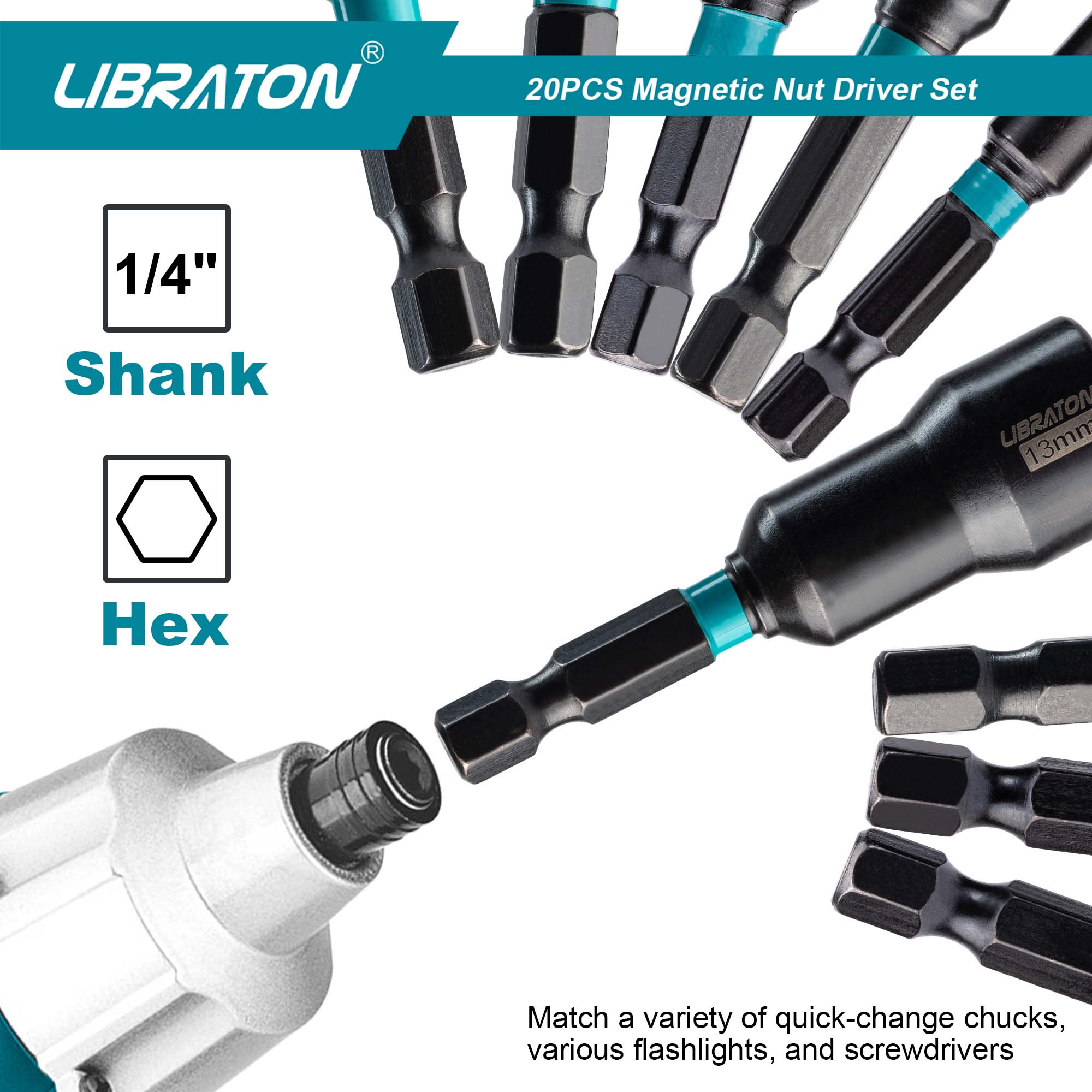 Libraton 20PCS Magnetic Nut Driver Set, Impact Grade Metric & SAE Bit Set