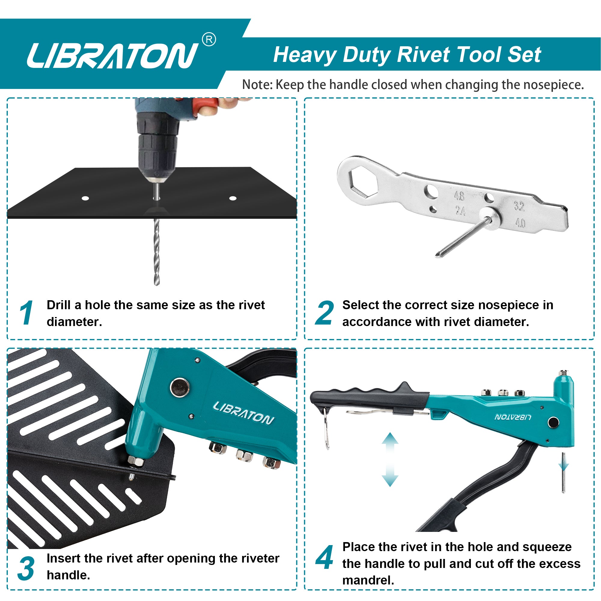 LIBRATON Heavy Duty Rivet Gun, Pop Rivet Gun Set, Professional Hand Riveter