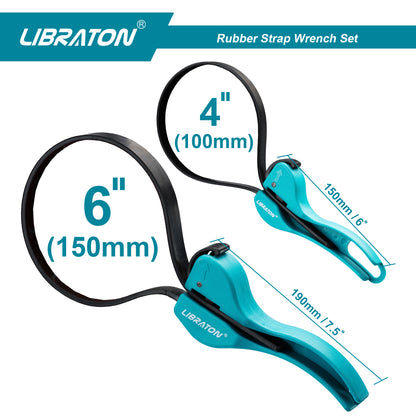 Libraton 2PCS Adjustable Strap Wrench Set, Rubber Wrench Tools for Oil Filter & Jar Opener
