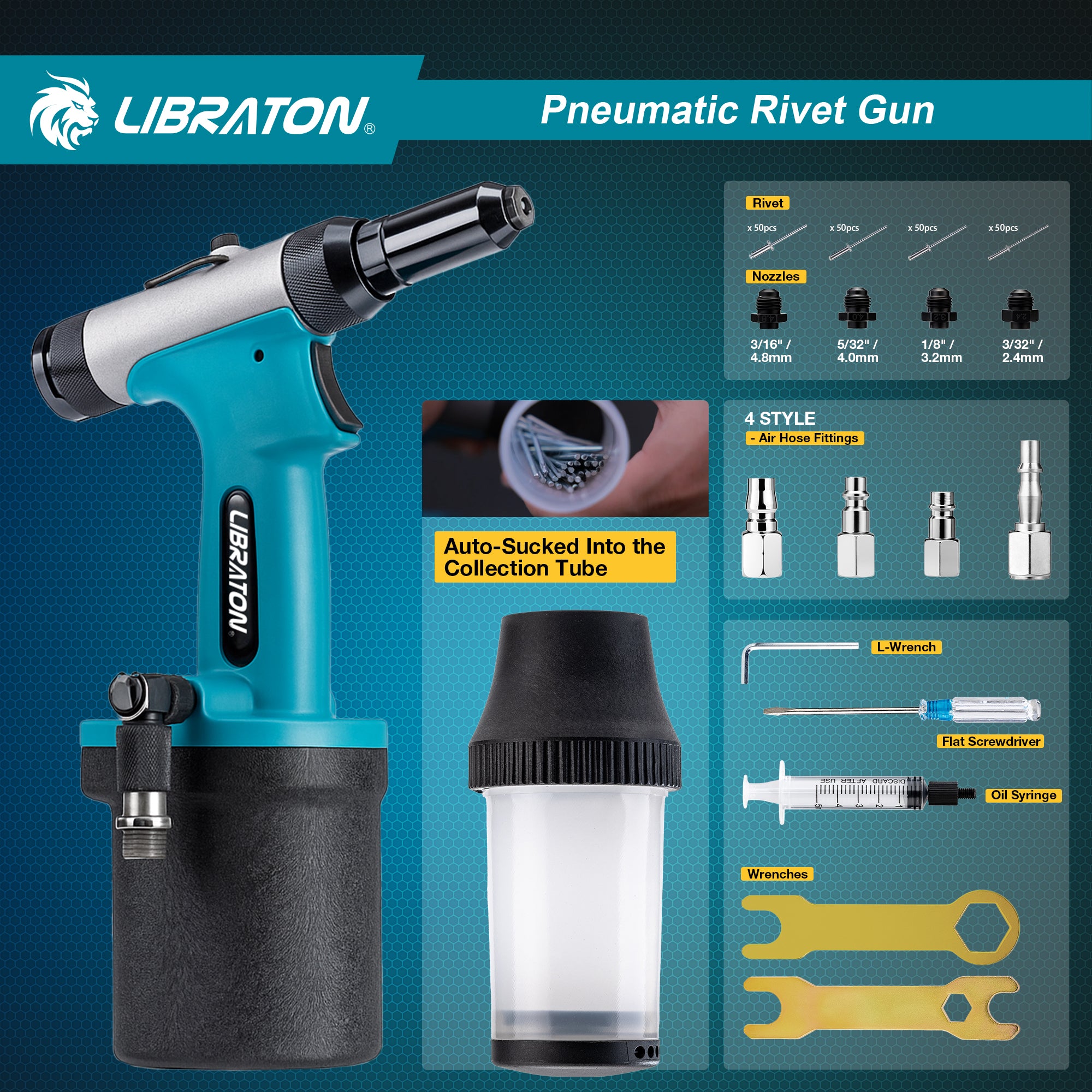 LIBRATON Pneumatic Rivet Gun Kit, Heavy Duty Air Riveter Tool