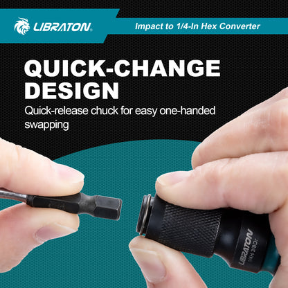 LIBRATON Impact Socket to 1/4" Hex Adapter Set – 1/2", 3/8", 1/4" Drive Converters