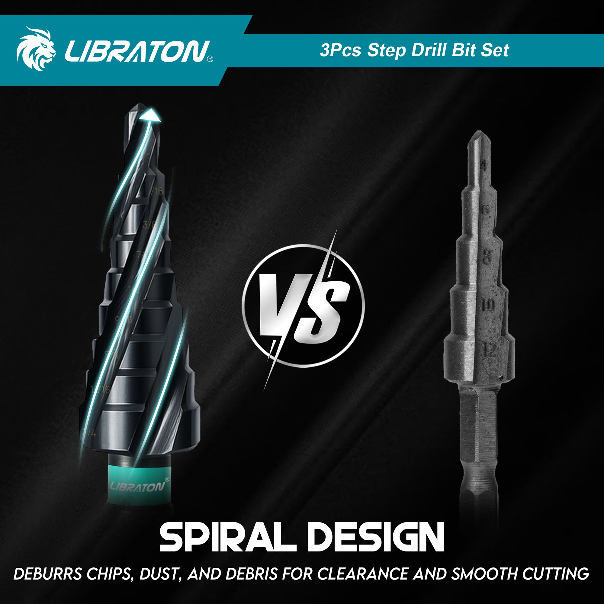 Juego de brocas escalonadas de cobalto M35 de 3 piezas Libraton con cuatro flautas en espiral, recubrimiento AlTiN