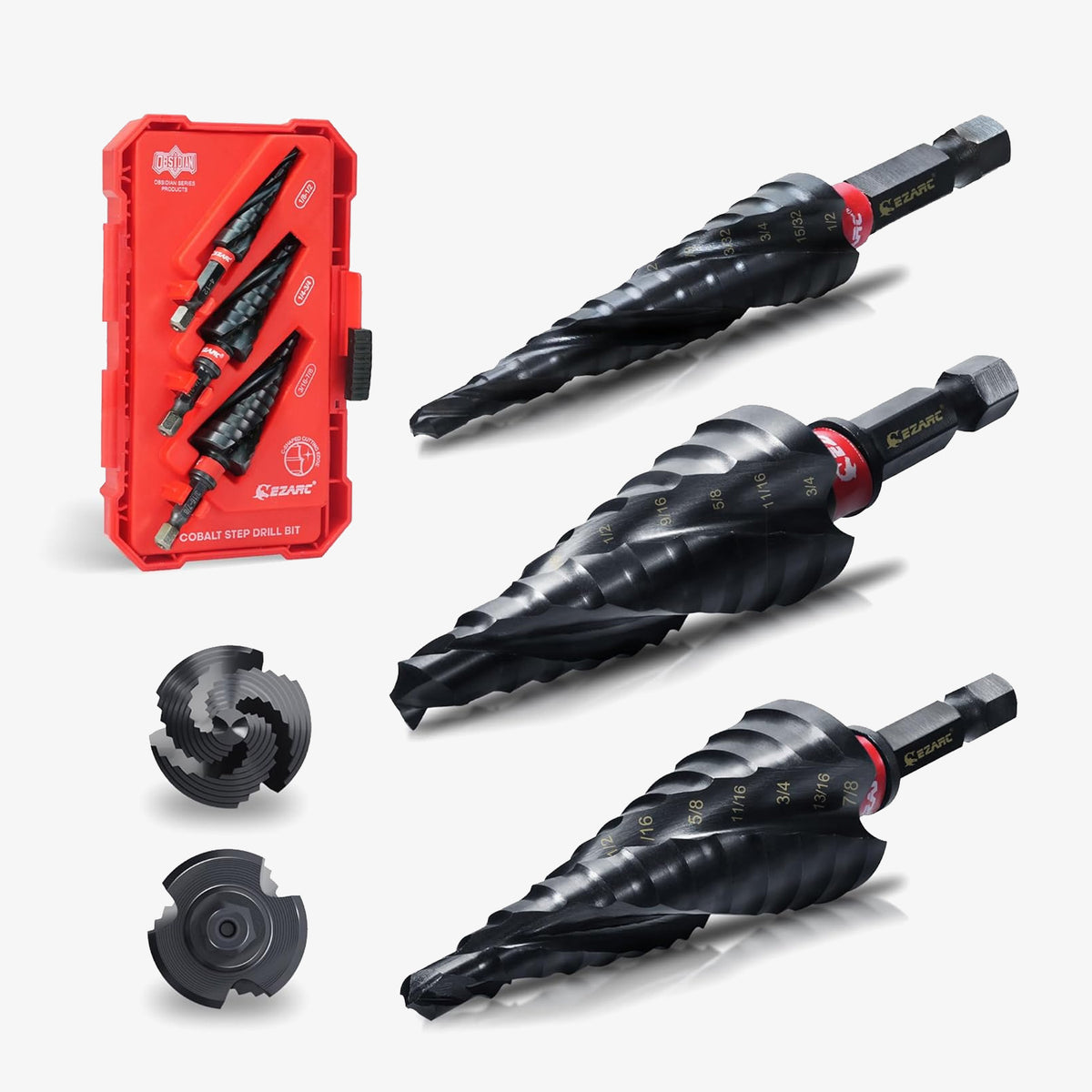 EZARC Step Drill Bit Set for Metal, Stainless Steel, Aluminum, Plastic - EZARC Tools