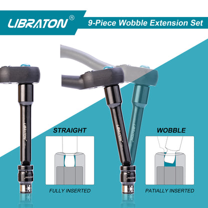 Libraton 9PCS Wobble Extension Set, 1/4" 3/8" 1/2" Drive Socket Extensions