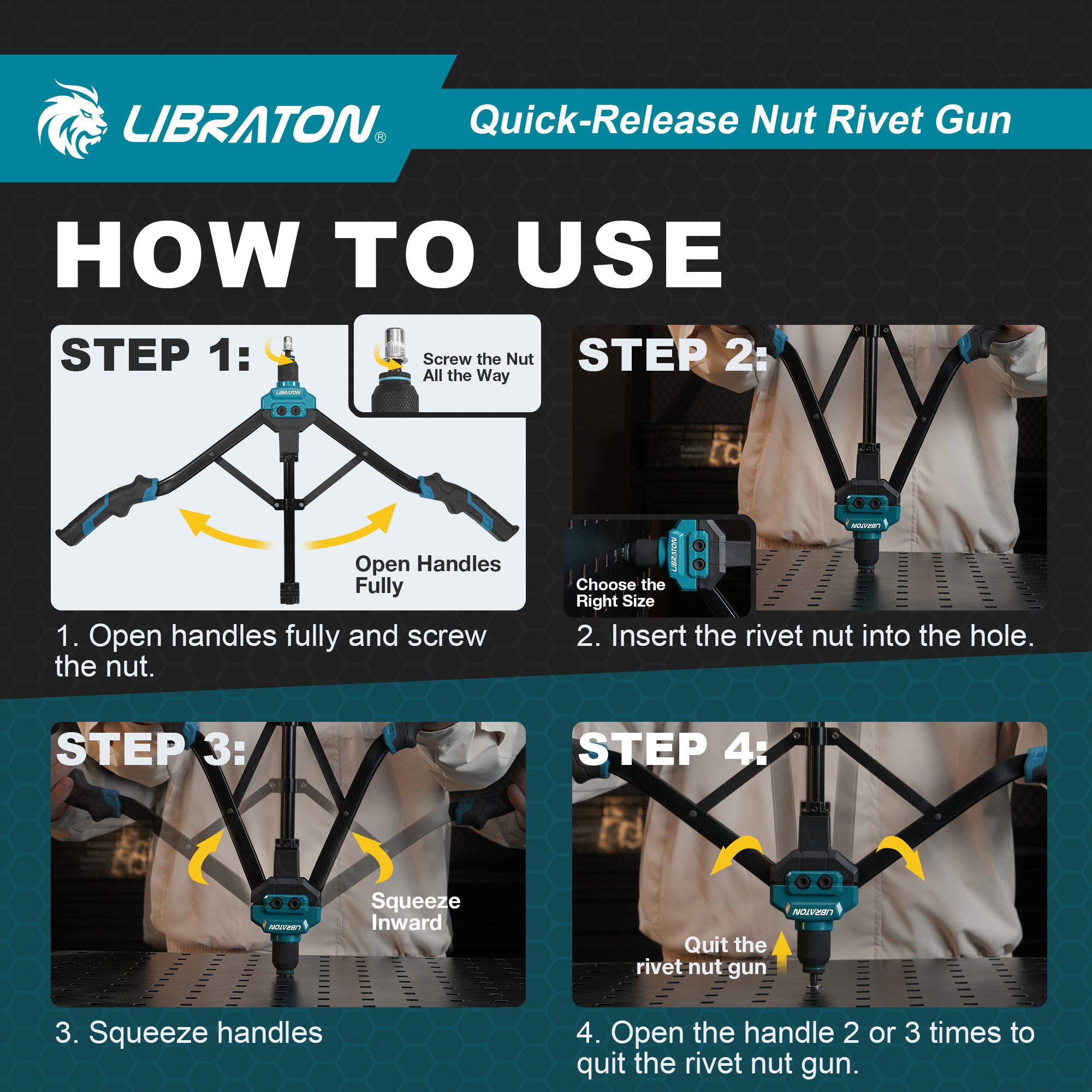 LIBRATON Rivet Nut Tool Kit, 16" Rivnut Tool Kit, Hand Rivet Nut Gun