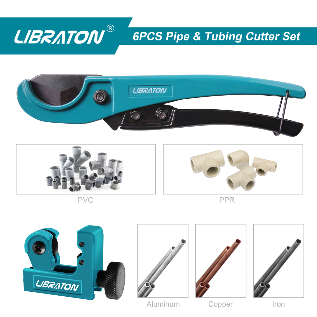 Libraton PVC/PEX Rohrschneider-Set – 1/8"–1-5/8", Ersatzklinge & PTFE-Band