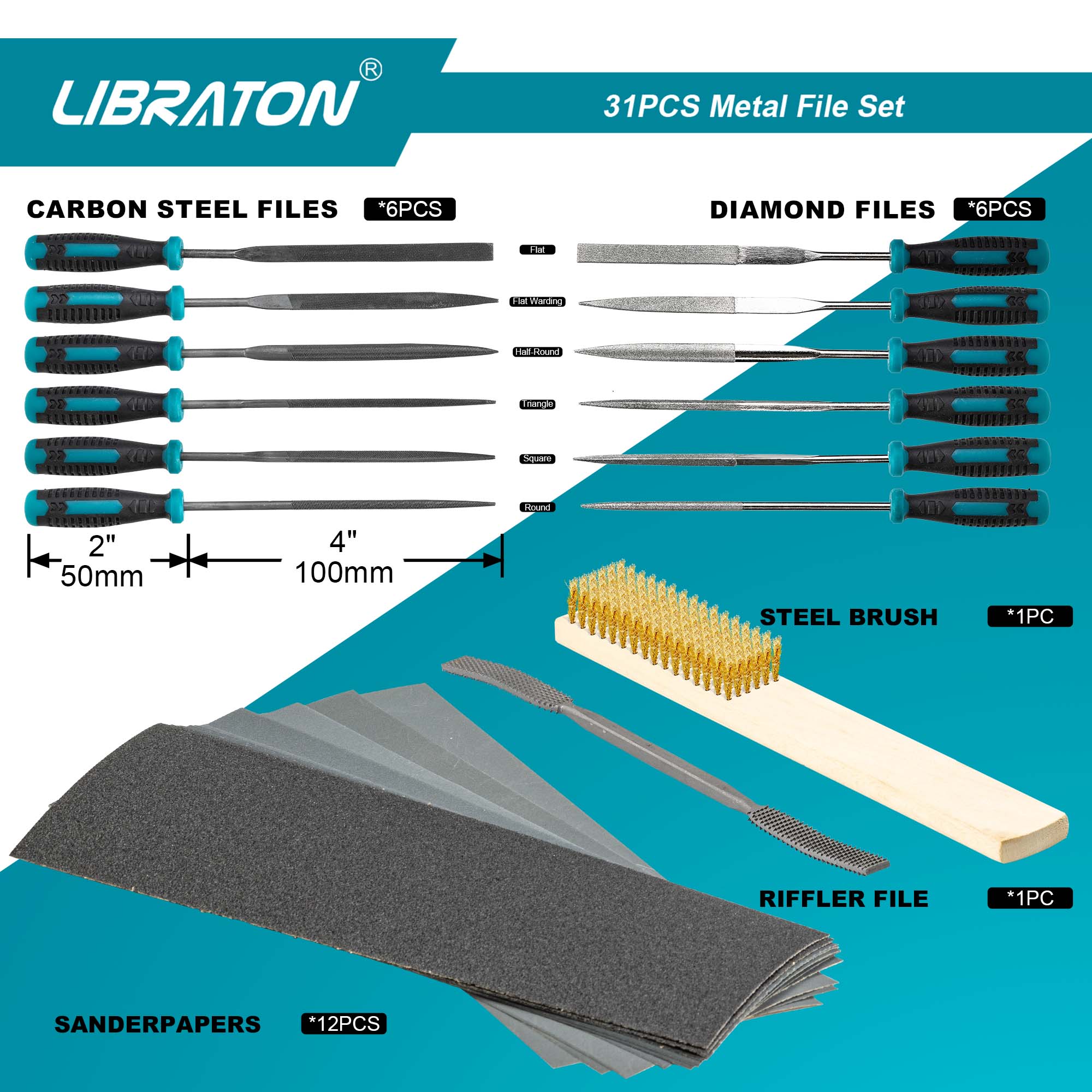 Libraton 31-Piece File Set – Needle & Riffler Files, Sandpapers, Brush, Case