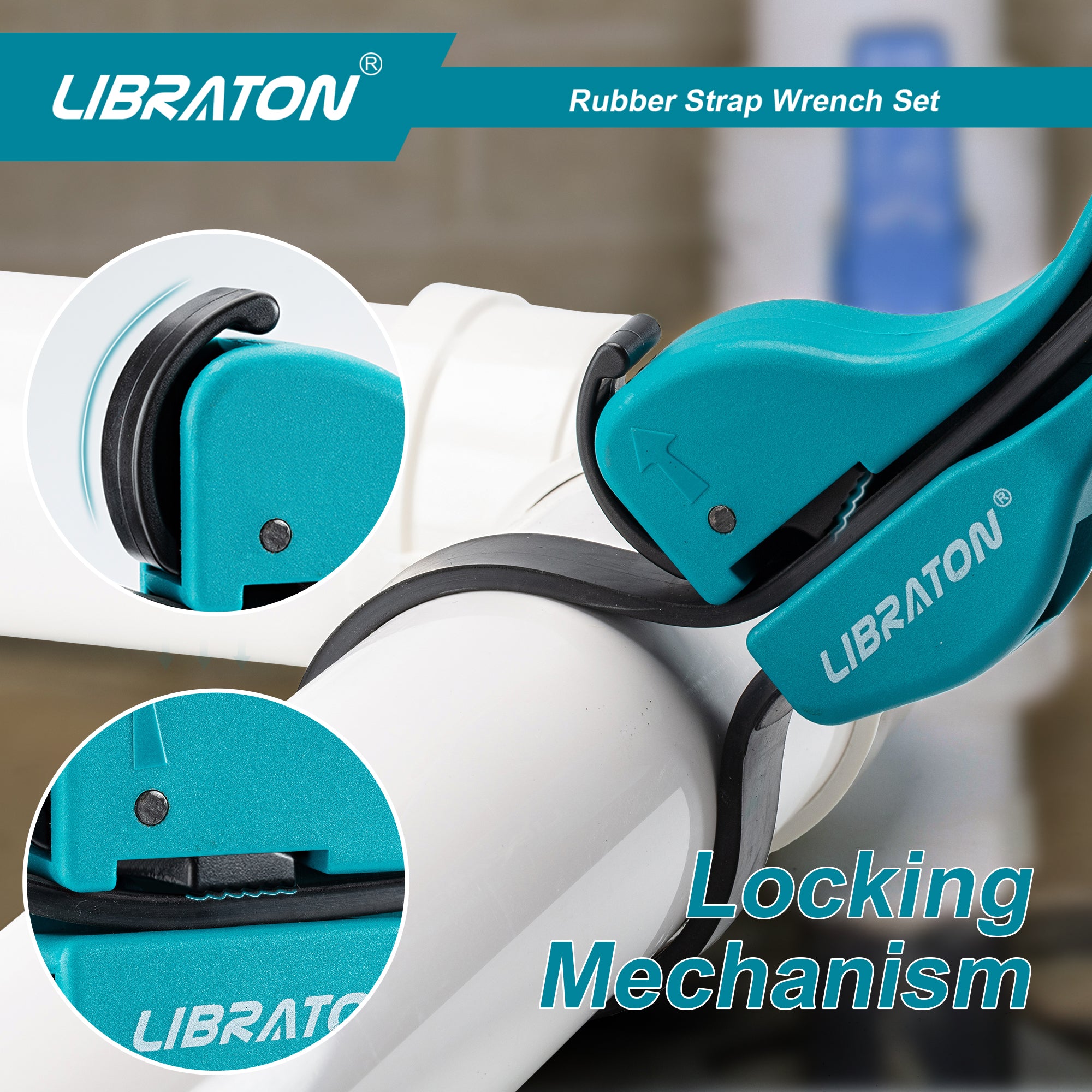 Libraton 2PCS Adjustable Strap Wrench Set, Rubber Wrench Tools for Oil Filter & Jar Opener
