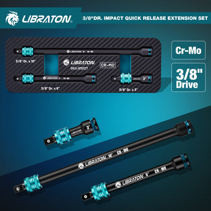 LIBRATON 3/8" Drive Locking Impact Extension Bar Set | 3-Piece Quick Release Socket Extensions