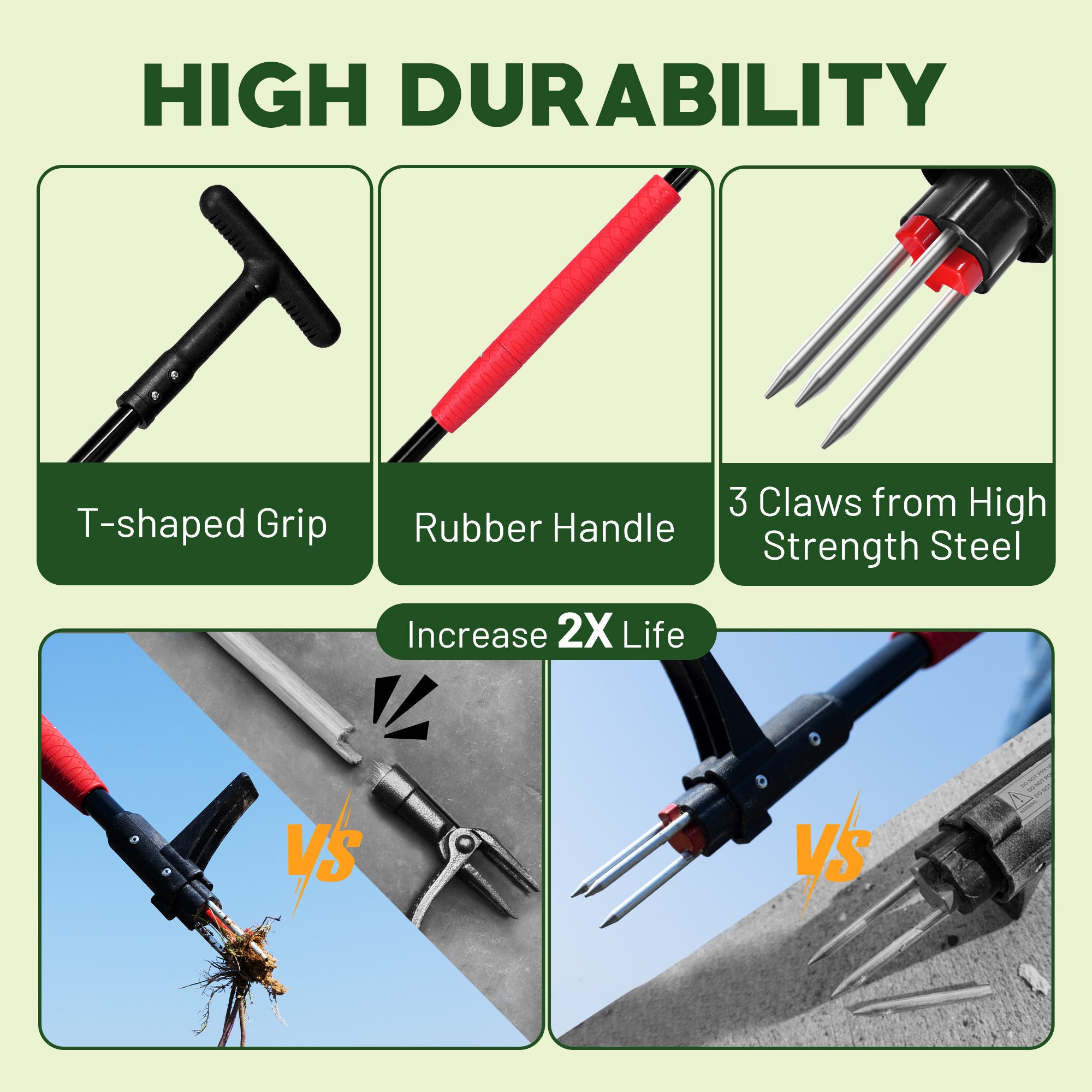 EZARC Stand Up Weed Puller Tool,  Long Handle with Easy-Eject Mechanism, L-Shape Crack Weeder (2 Pack) - EZARC Tools
