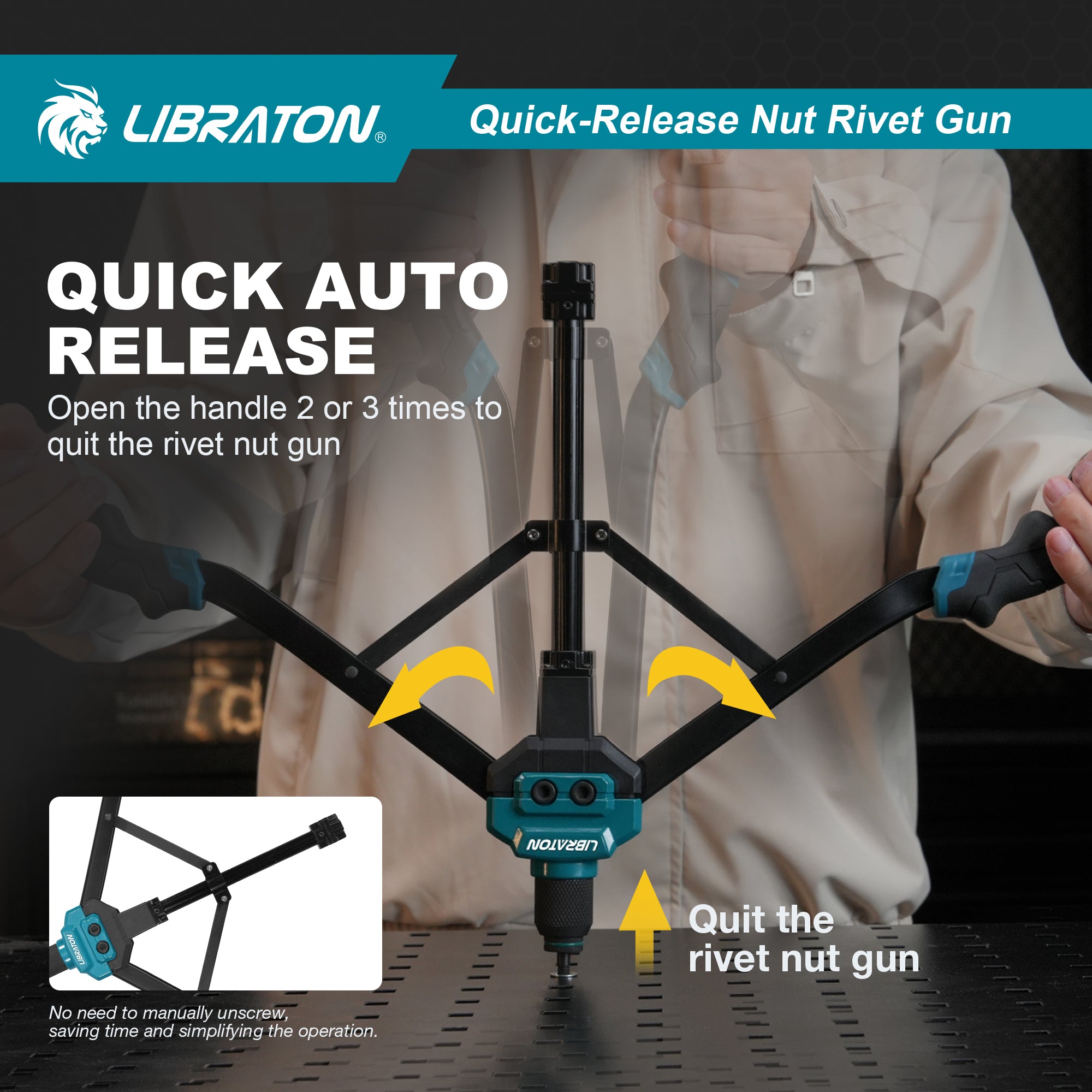 LIBRATON Rivet Nut Tool Kit, 16" Rivnut Tool Kit, Hand Rivet Nut Gun