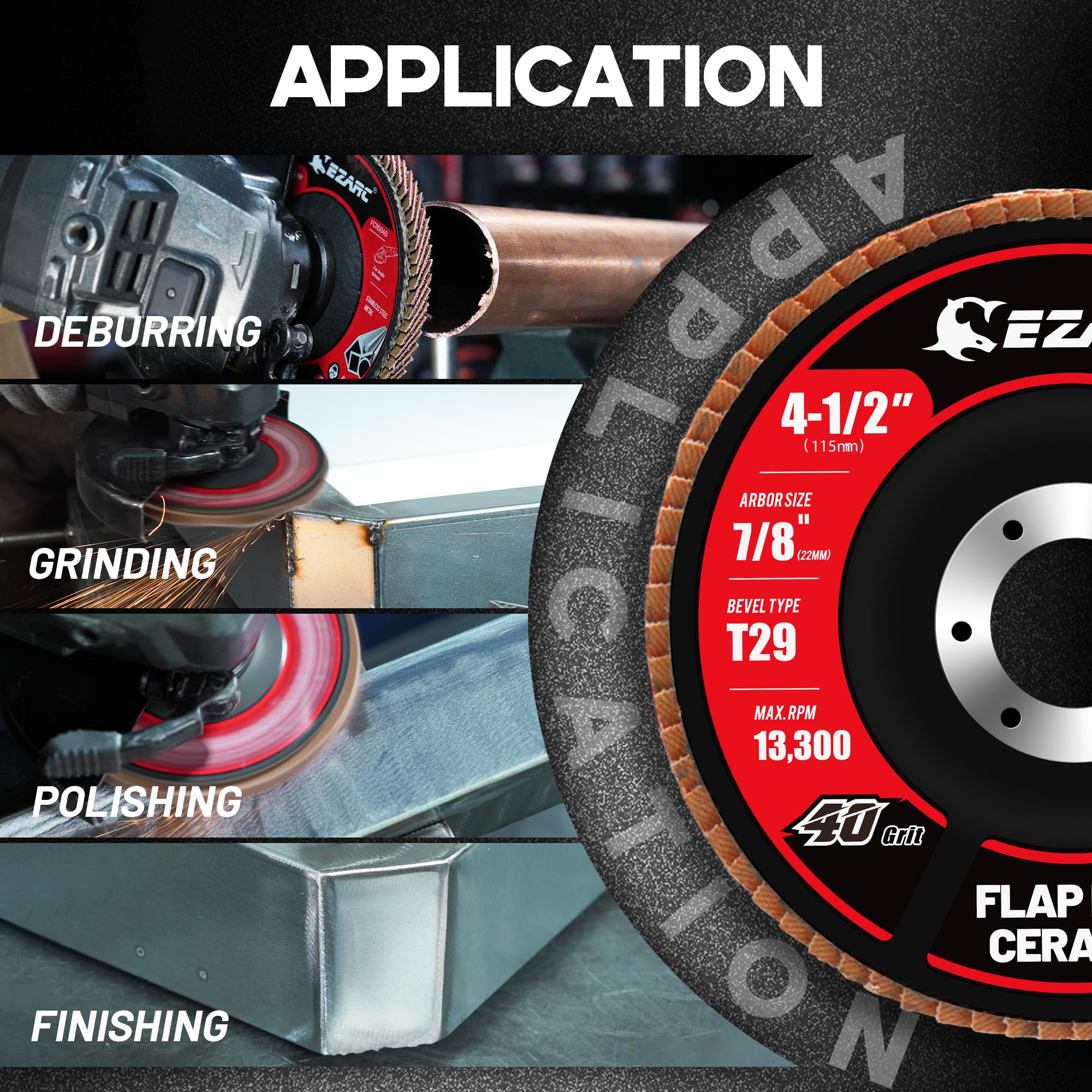 4-1/2 In. Ceramic Flap Discs for Stainless Steel,Sheet Metal - EZARC Tools