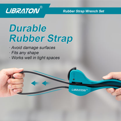 Libraton 2PCS Adjustable Strap Wrench Set, Rubber Wrench Tools for Oil Filter & Jar Opener