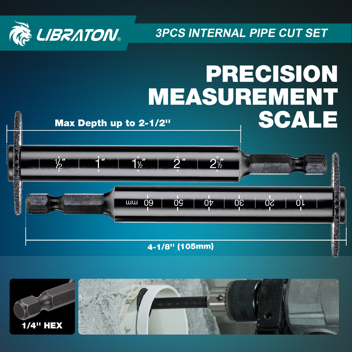 Libraton Inside Pipe Cutter for PVC, Internal Plumbing Tool Kit with Deburring Tool