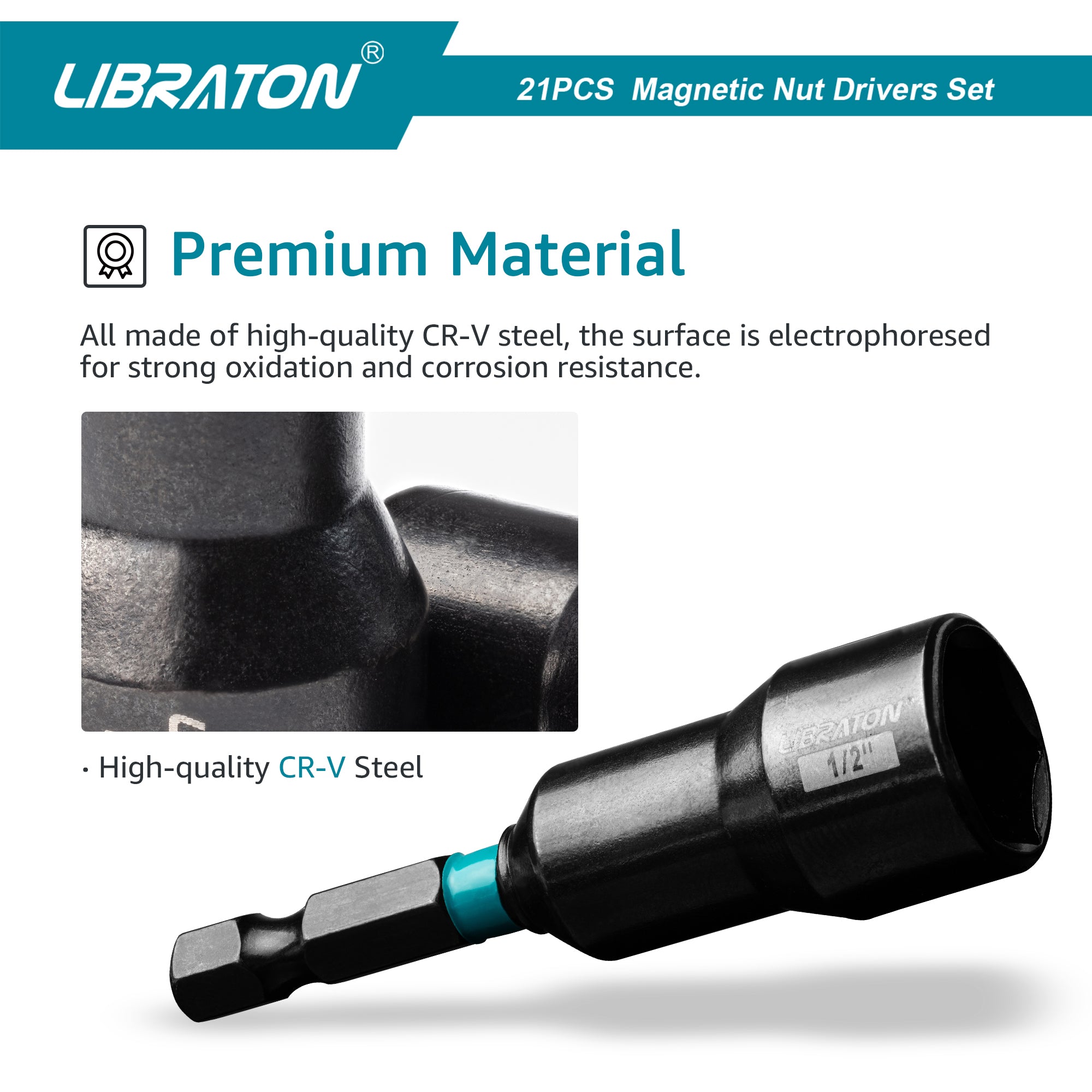 Libraton 21PCS Magnetic Nut Driver Set, Impact Grade Metric & SAE Bit Set