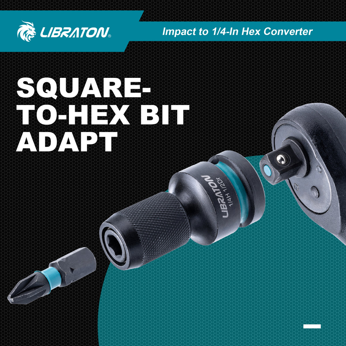 LIBRATON Impact Socket to 1/4" Hex Adapter Set – 1/2", 3/8", 1/4" Drive Converters
