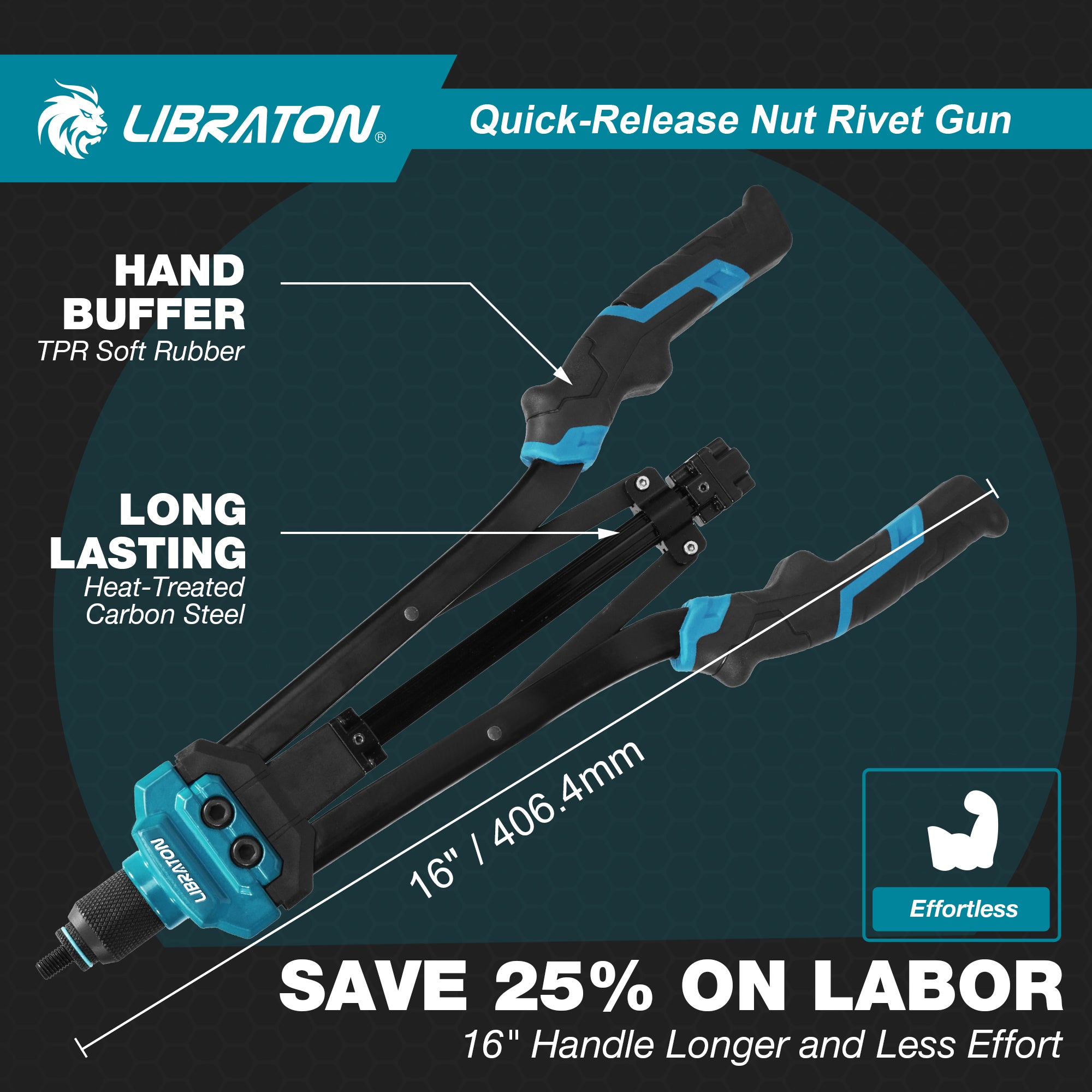 LIBRATON Rivet Nut Tool Kit, 16" Rivnut Tool Kit, Hand Rivet Nut Gun