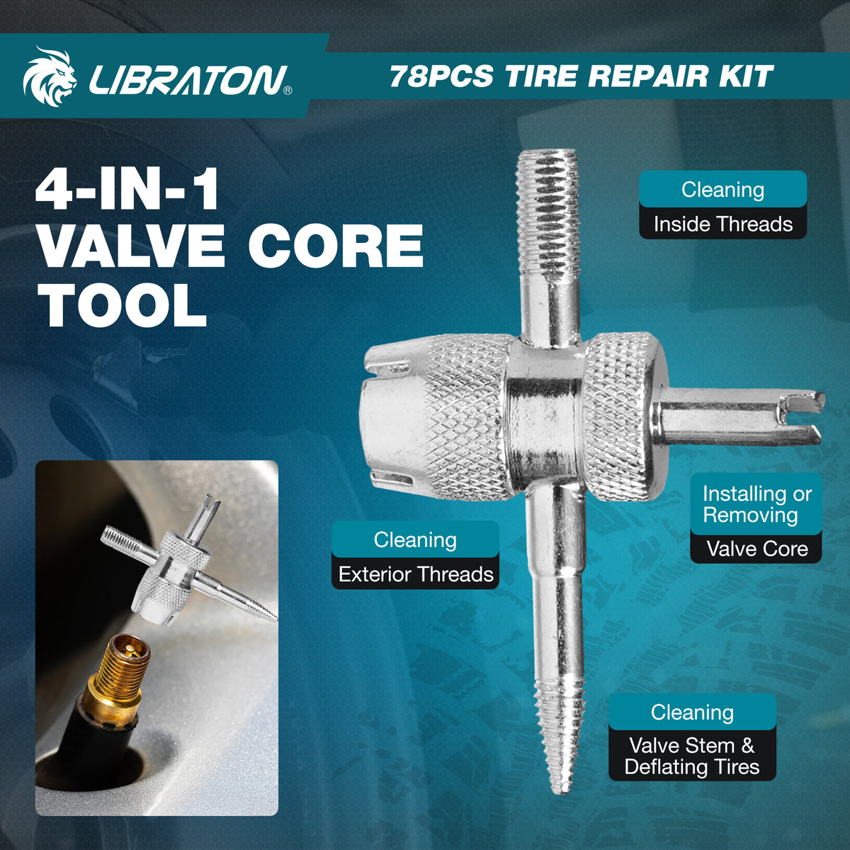 LIBRATON Tire Plug Kit, 78PCS Tire Repair Kit, Professional Tire Patch Kit