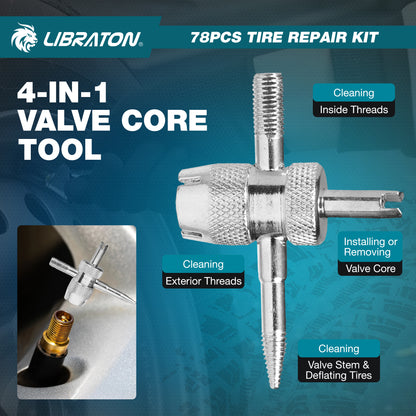 LIBRATON Tire Plug Kit, 78PCS Tire Repair Kit, Professional Tire Patch Kit
