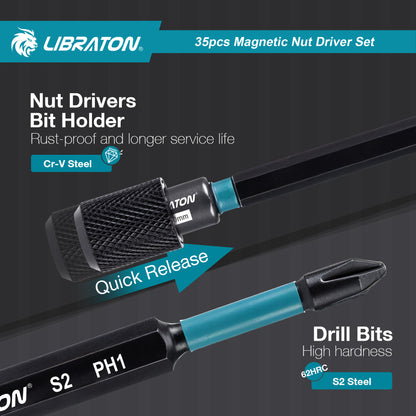 LIBRATON 35-Piece Magnetic Nut Driver Bit Set