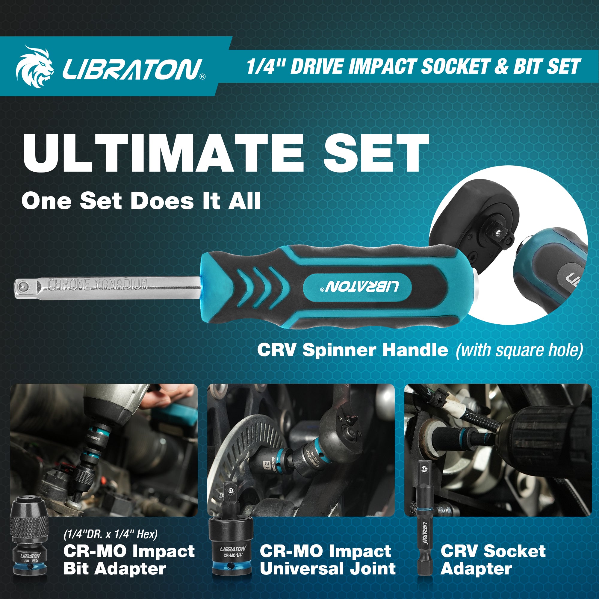LIBRATON 71PCS 1/4 Impact Socket Set, SAE &Metric, Complete Socket &Bit Set