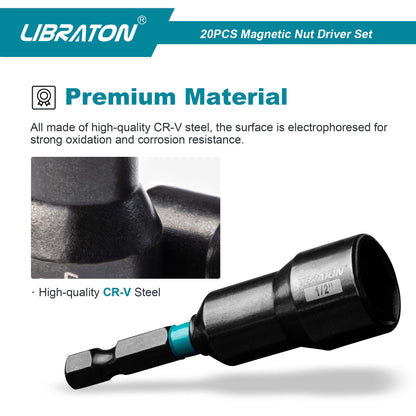 Libraton 20PCS Magnetic Nut Driver Set, Impact Grade Metric & SAE Bit Set