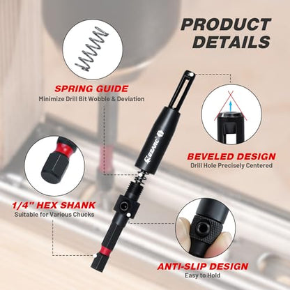 Cabinet Hinges & Woodworking – Self-Centering HSS Drill Bit Set, 14-Pc 1/4" Hex Shank, with Storage Case