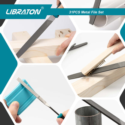 Libraton 31-teiliges Feilenset – Nadelfeilen & Rifffeilen, Schleifpapier, Bürste, Etui