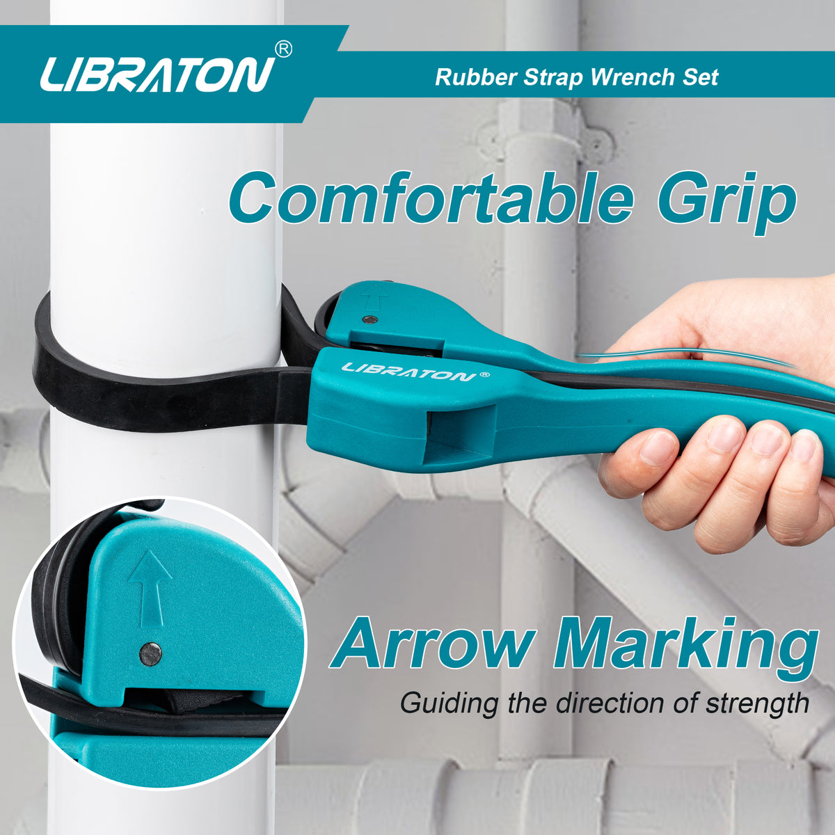 Libraton 2PCS Adjustable Strap Wrench Set, Rubber Wrench Tools for Oil Filter & Jar Opener