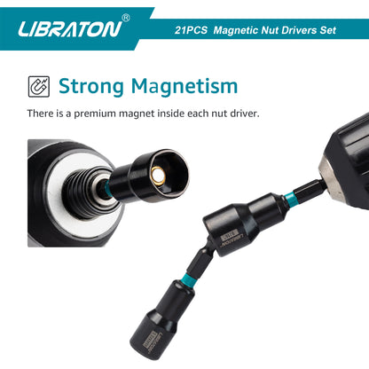 Libraton 21PCS Magnetic Nut Driver Set, Impact Grade Metric & SAE Bit Set