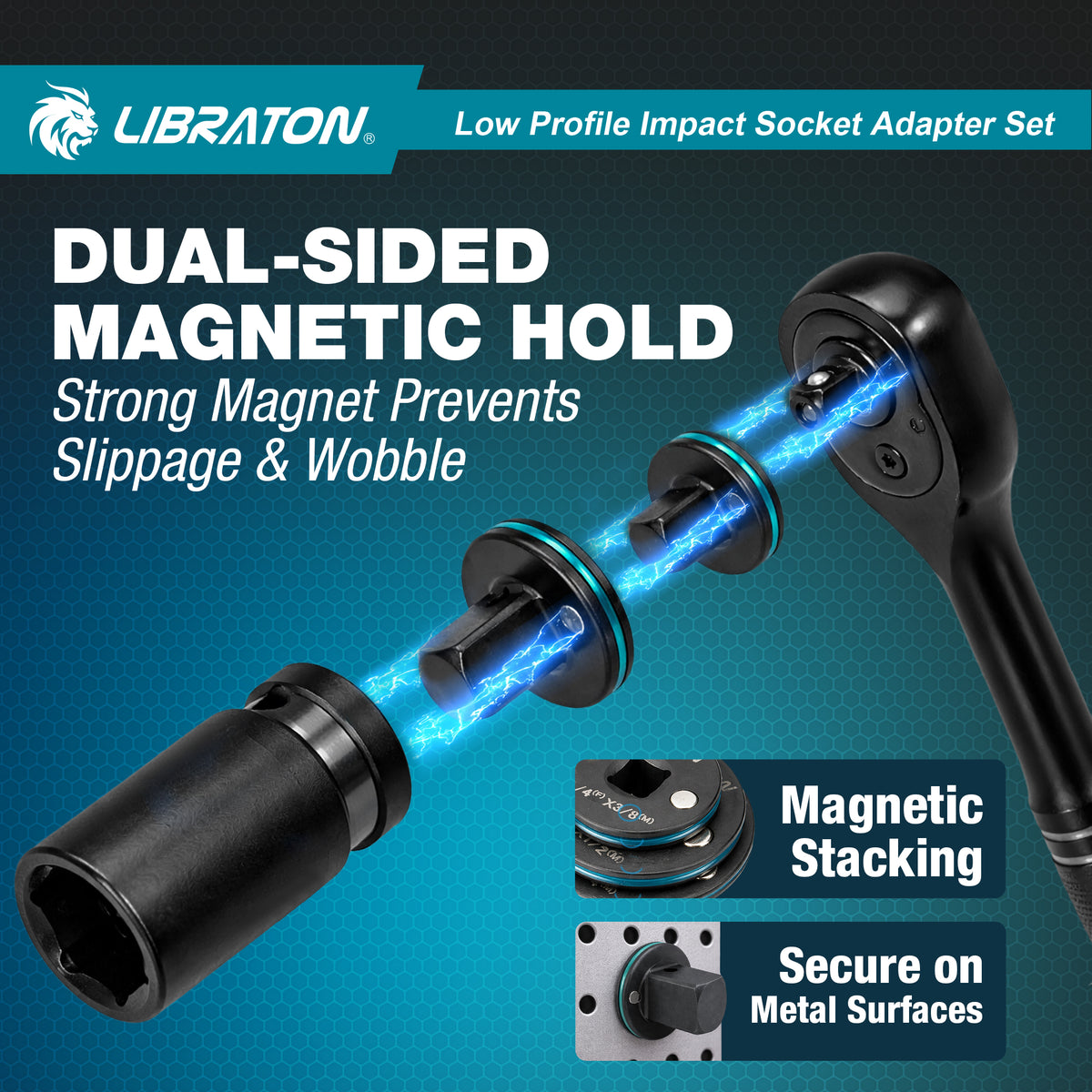 Libraton 4PCS Low Profile Impact Socket Adapter Set, Magnetic Drive Converter