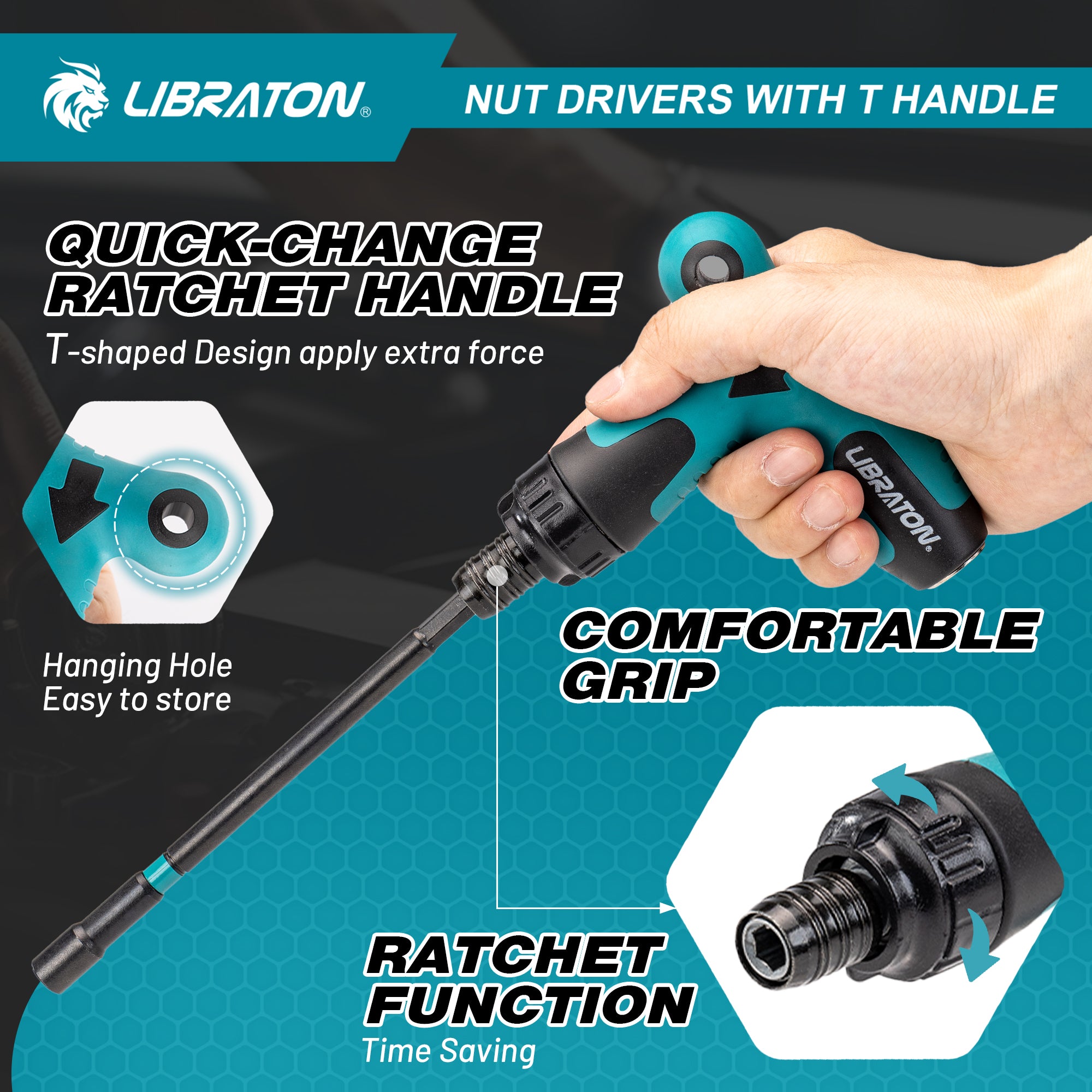 LIBRATON 27-Piece Magnetic Nut Driver Kit – SAE & Metric, Ratcheting T-Handle, Impact-Ready