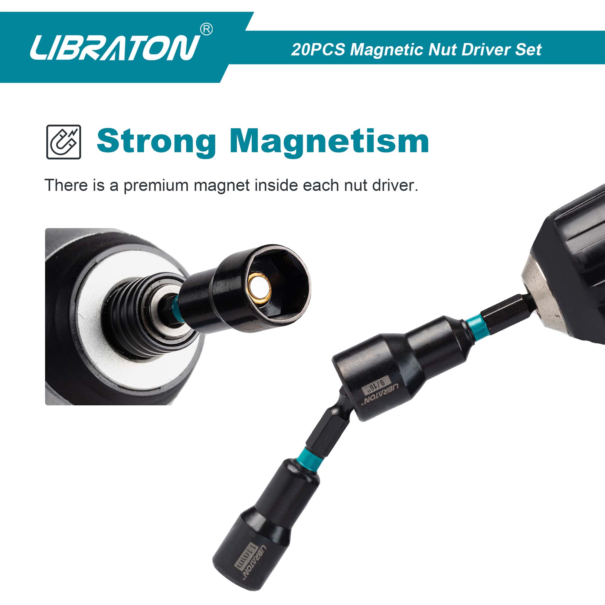 Libraton 20PCS Magnetic Nut Driver Set, Impact Grade Metric & SAE Bit Set