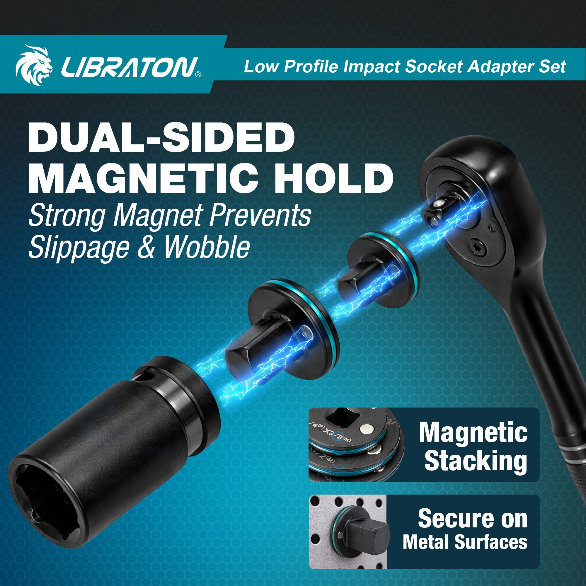 Libraton 4PCS Low Profile Impact Socket Adapter Set, Magnetic Drive Converter