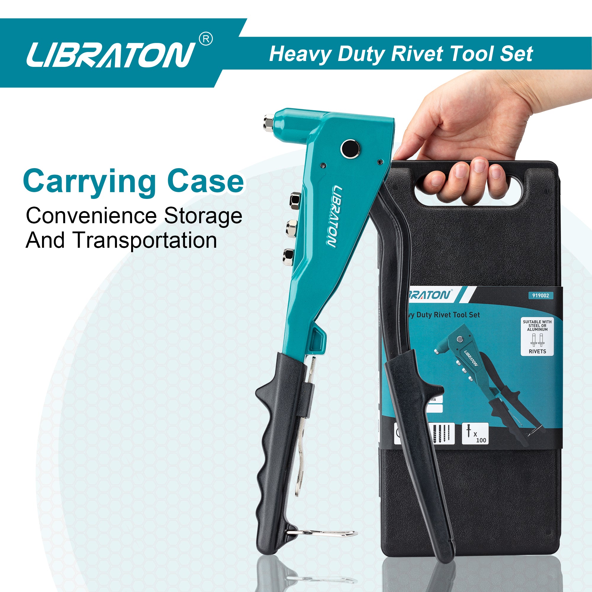 LIBRATON Heavy Duty Rivet Gun, Pop Rivet Gun Set, Professional Hand Riveter