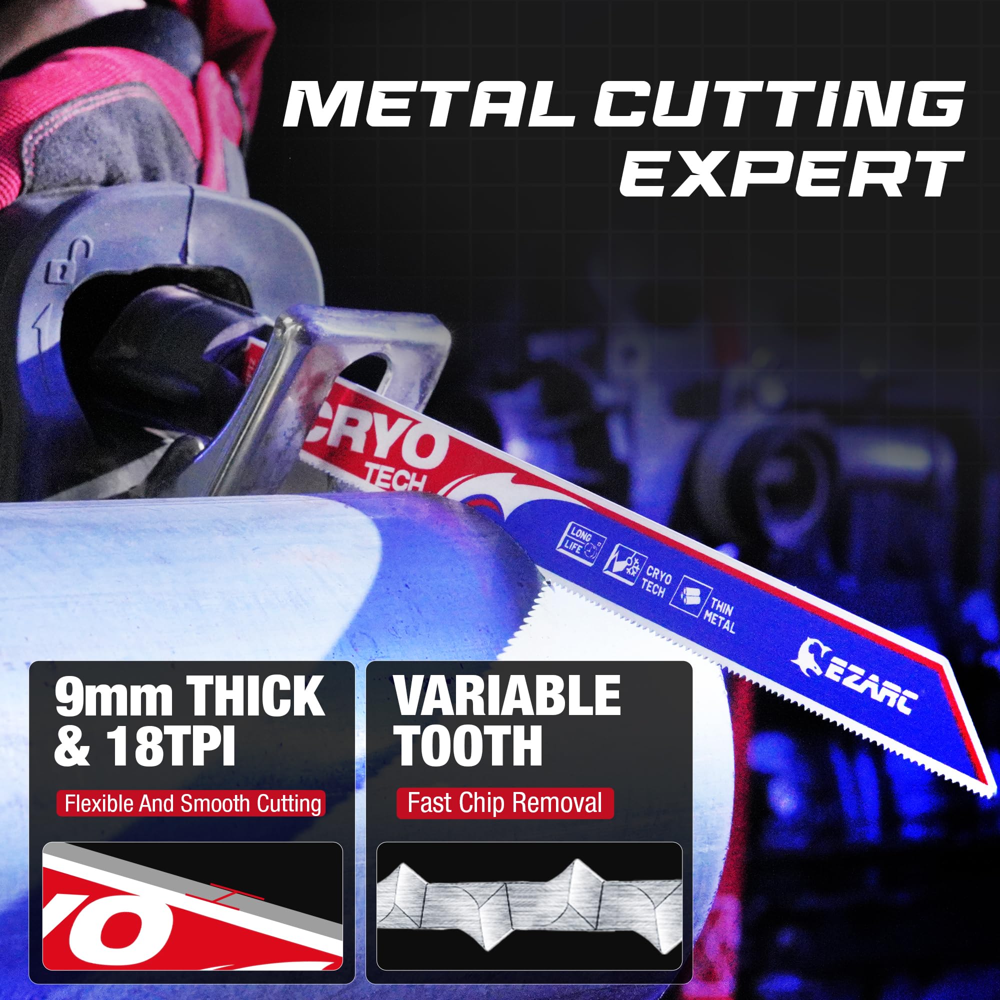 Metal Cutting - Bi-Metal Cryo Tech Sabre, 6/9in, 14/18 TPI Reciprocating Saw Blade