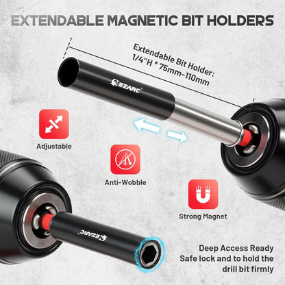 14-Piece Impact Driver Socket Adapter Kit with Right Angle Drill Attachment, Universal Joints, Extension Bit Holders & 1/4", 3/8", 1/2" Drive Adapters