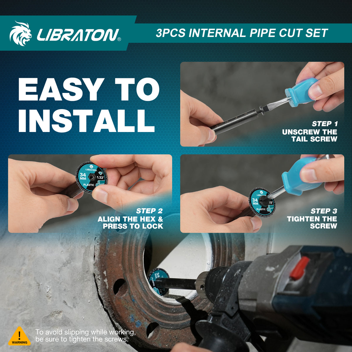 Libraton Inside Pipe Cutter for PVC, Internal Plumbing Tool Kit with Deburring Tool