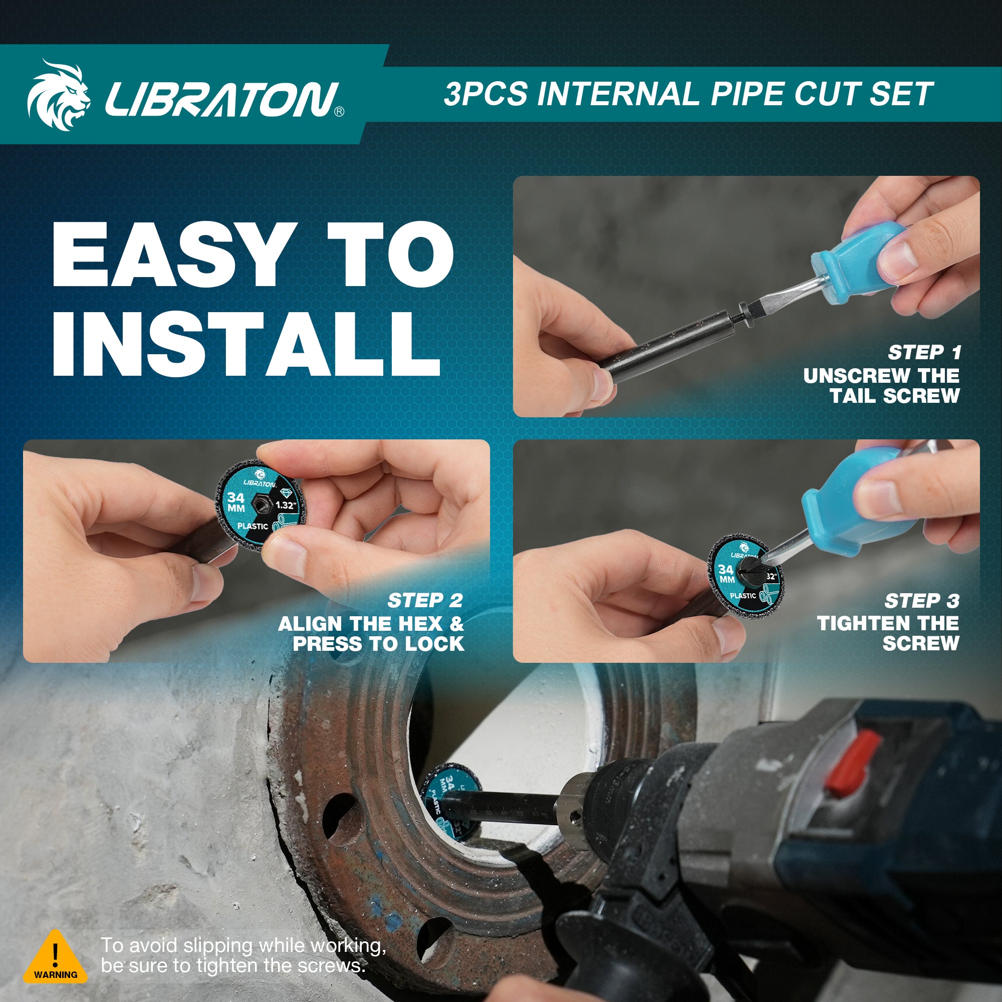 Libraton Inside Pipe Cutter for PVC, Internal Plumbing Tool Kit with Deburring Tool