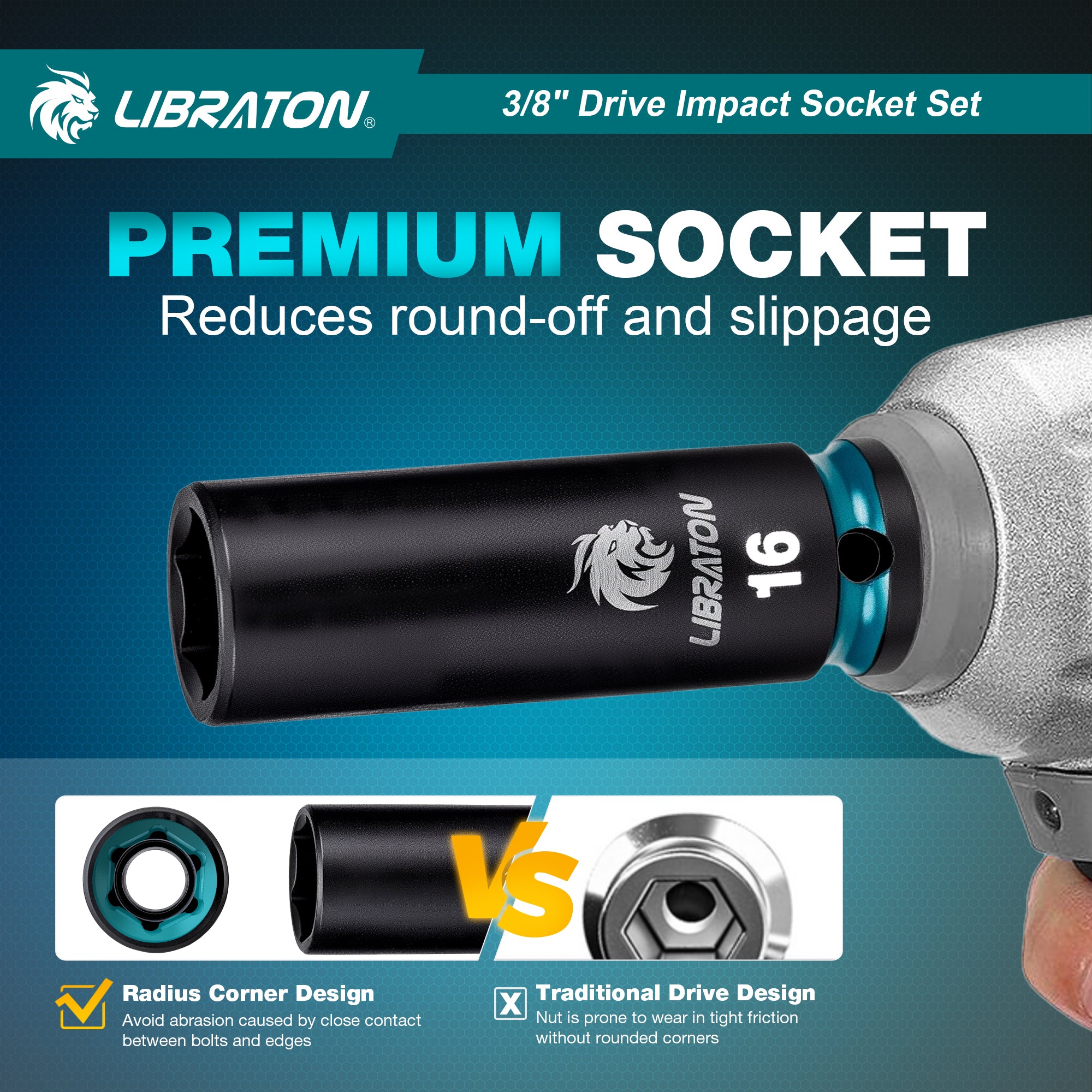 Libraton 90PCS 3/8" Drive Master Impact Socket & Ratchet Set - Product Description