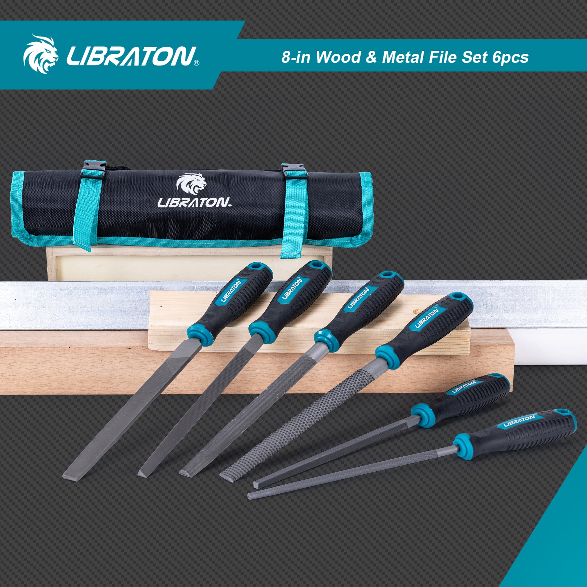 Libraton 8" High-Carbon Steel File Set, 6PCS (5 Metal Files & 1 Wood Rasp)