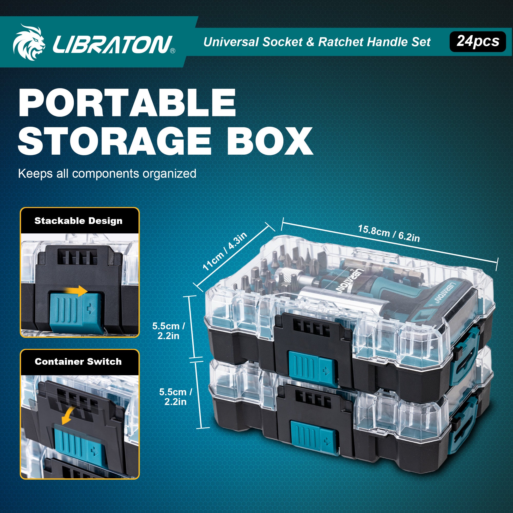 Libraton 24PCS Universal Socket & Ratchet T-Handle Master Set - Product Description