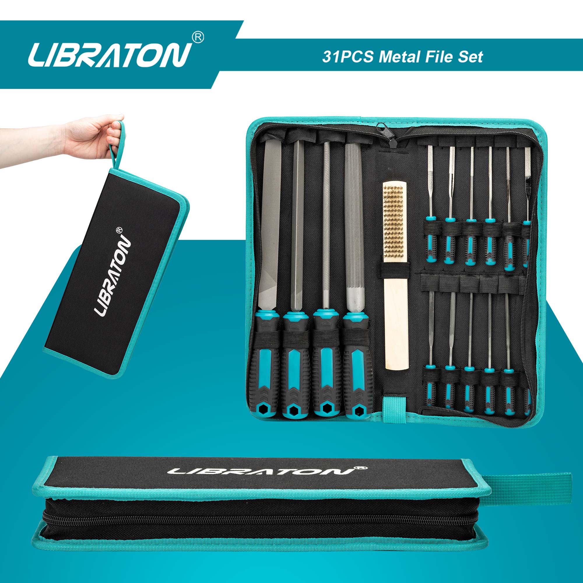 Libraton 31-Piece File Set – Needle & Riffler Files, Sandpapers, Brush, Case