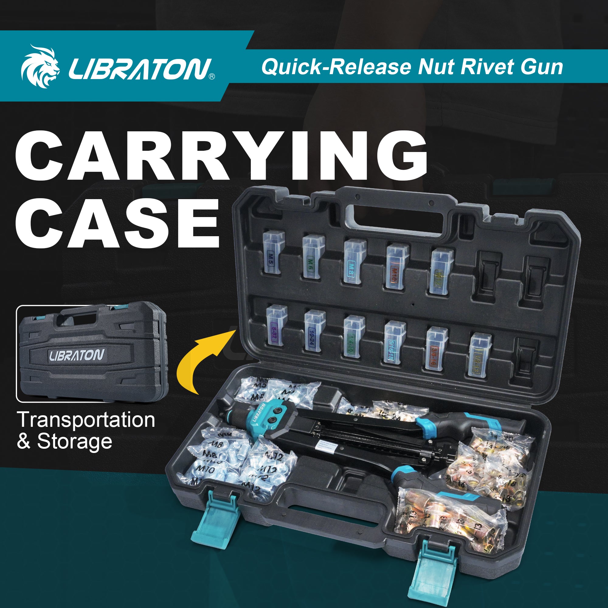 LIBRATON Rivet Nut Tool Kit, 16" Rivnut Tool Kit, Hand Rivet Nut Gun