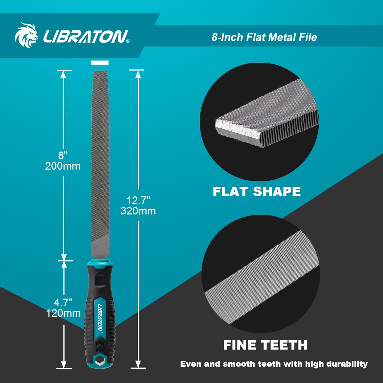 Libraton Lima Plana Profesional de Metal de 8 Pulgadas, Acero de Alto Contenido de Carbono T12