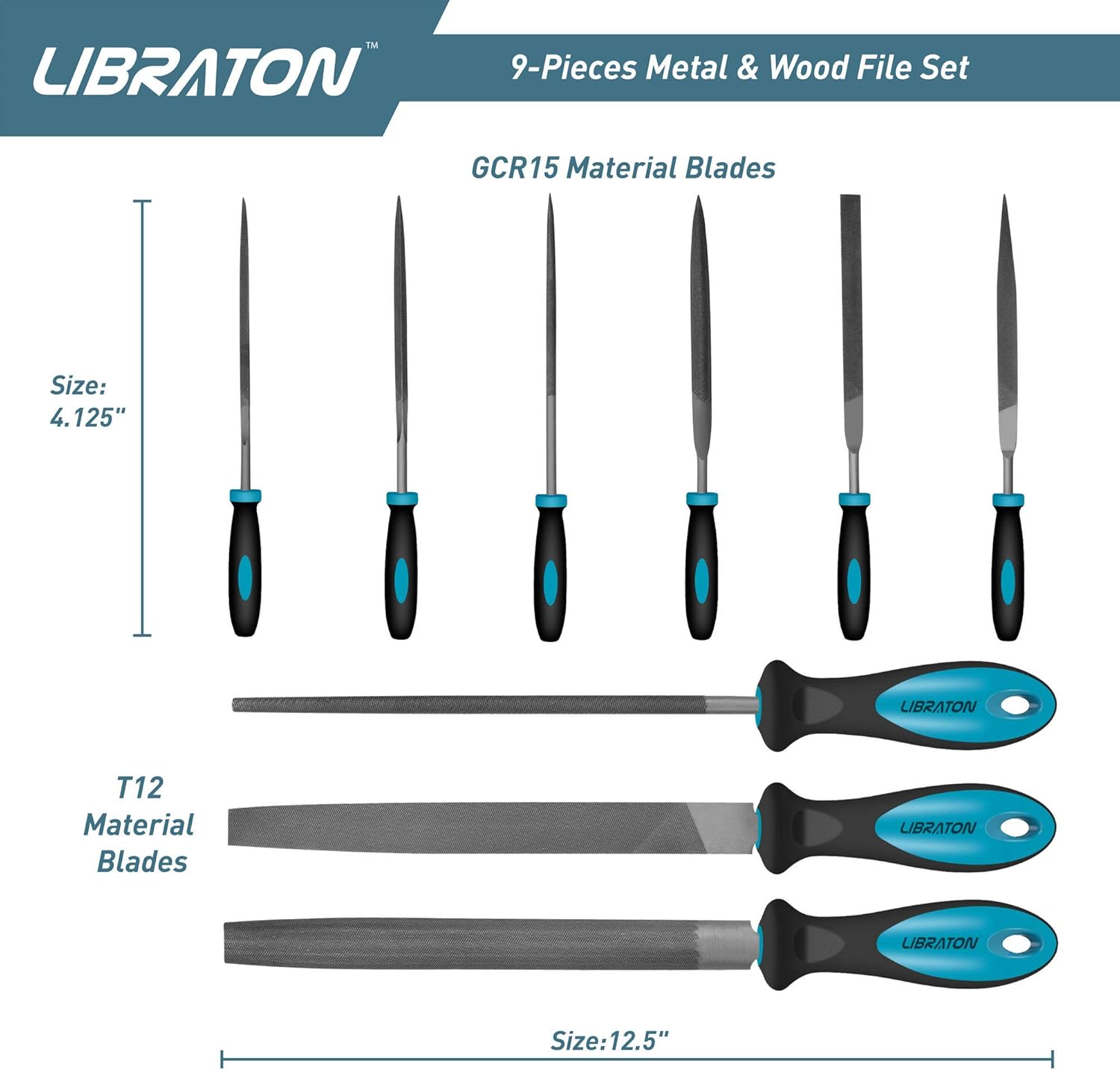 LIBRATON Limas de metal - Juego de 9 piezas, limas de aguja, planas, redondas, semirredondas para metal y madera