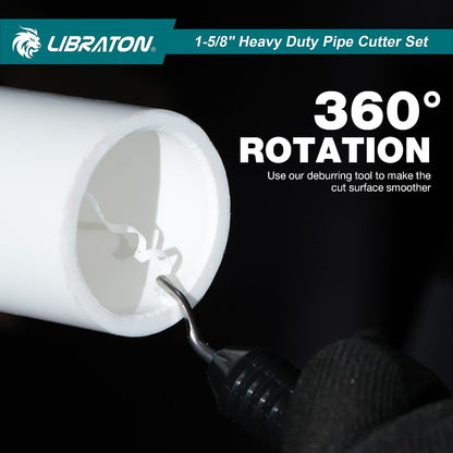 LIBRATON Adjustable Ratchet PVC Pipe Cutter, 1-5/8 Inch, with Deburring Tool - 6
