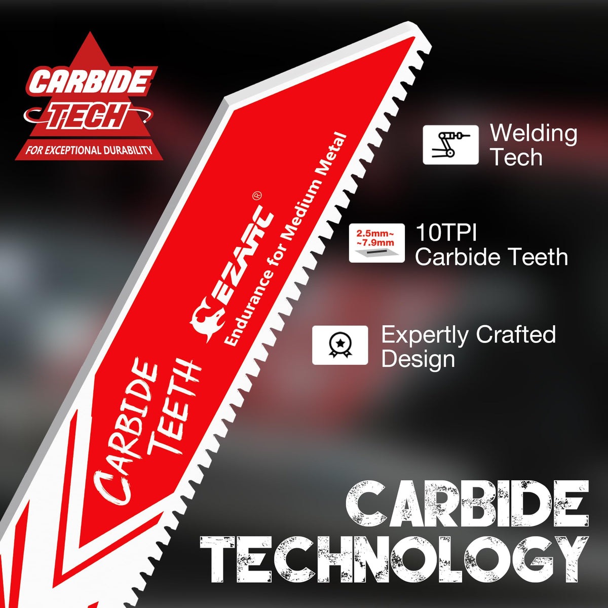 Medium Metal Cutting - Carbide, 6/9 in, 10 TPI Reciprocating Saw Blade