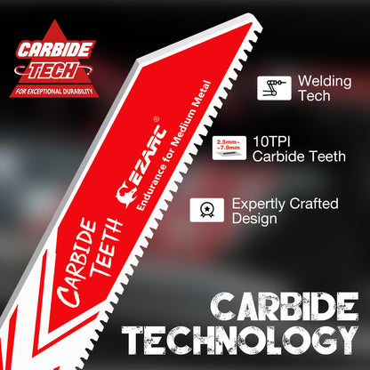 Medium Metal Cutting - Carbide, 6/9 in, 10 TPI Reciprocating Saw Blade