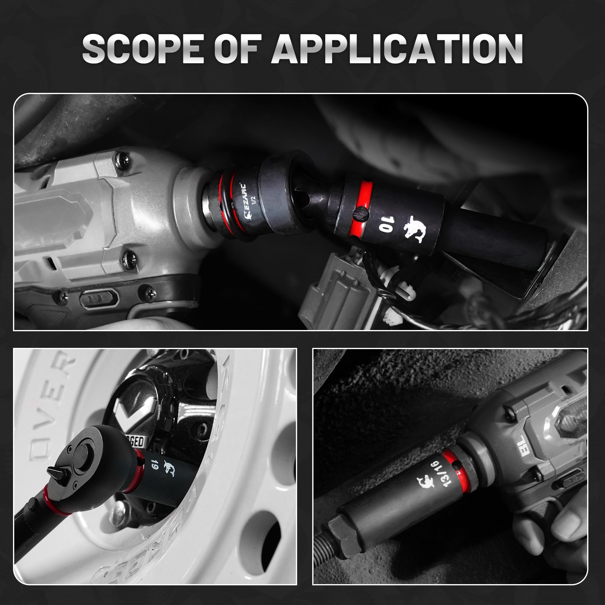 EZARC 1/2" Drive Impact Socket Set, 31-Piece SAE (3/8–1 in) and Metric (10–24 mm) Deep Sockets, CR-V Material, 3/6/10 in Extensions, Universal Joint & Adapter, Storage Case